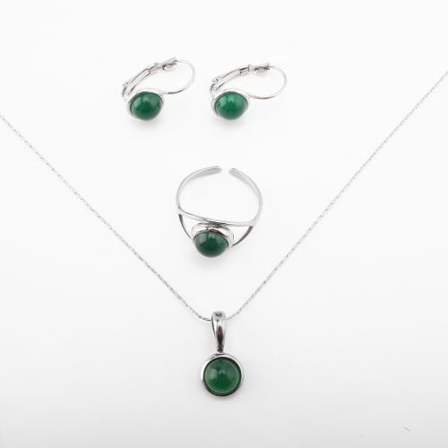 Conjuntos de joyería de ágata, acero inoxidable 304, con Ágata verde, diferentes estilos para la opción & para mujer, color original, Vendido por UD