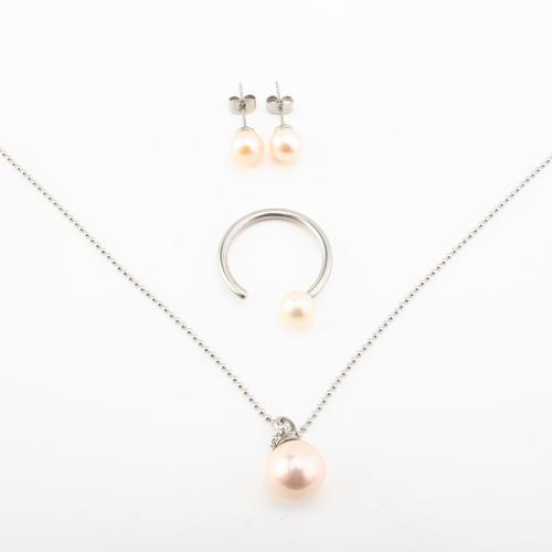 Parures de bijoux en acier inoxydable, Acier inoxydable 304, avec perle de plastique, bijoux de mode & styles différents pour le choix & pour femme, couleur originale, Vendu par PC