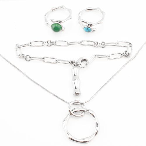 Turquoise Jewelry Sets, 316 Stainless Steel, with turquoise & Green Agate  & for woman, original color 
