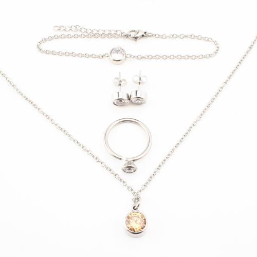 Cubic Zirconia Stainless Steel Jewelry Sets, 304 Stainless Steel, with Cubic Zirconia, fashion jewelry & for woman, original color [
