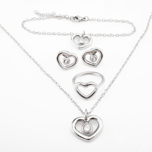 Cubic Zirconia Micro Pave Ensembles de bijoux en acier inoxydable, Acier inoxydable 304, avec zircon cubique, styles différents pour le choix & pour femme & creux, couleur originale, Vendu par PC