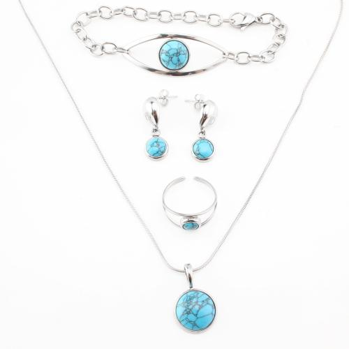 Turquoise Jewelry Sets, 304 Stainless Steel, with turquoise & 316 Stainless Steel, fashion jewelry & for woman, original color 