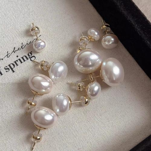 Латуни Стад Серьги, Латунь, с Пластиковая жемчужина, Другое покрытие, ювелирные изделия моды, разноцветный, продается Пара