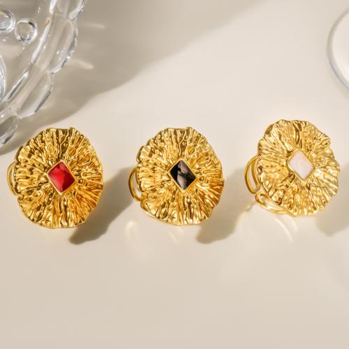 Émail Bague en Acier inoxydable , Acier inoxydable 304, Placage sous vide, pour femme & émail & creux, doré, Vendu par PC