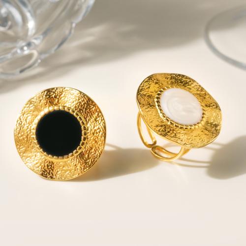 Émail Bague en Acier inoxydable , Acier inoxydable 304, Rond, Placage sous vide, pour femme & émail & creux, doré, Vendu par PC