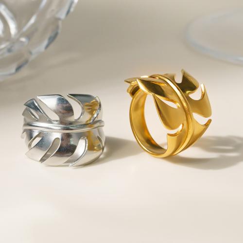 Bague en acier inoxydable, Acier inoxydable 304, feuille, Placage sous vide, bijoux de mode & pour femme, Vendu par PC