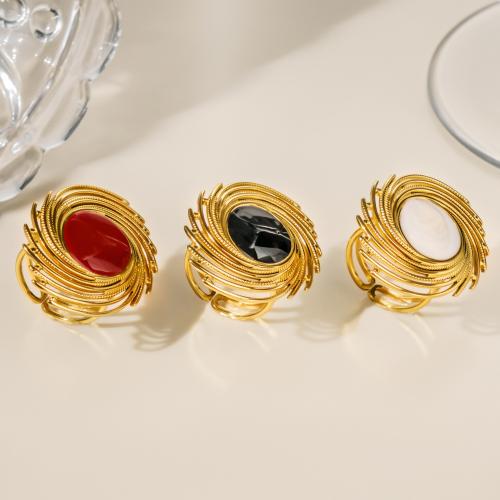 Émail Bague en Acier inoxydable , Acier inoxydable 304, Placage sous vide, pour femme & émail & creux, doré, Vendu par PC