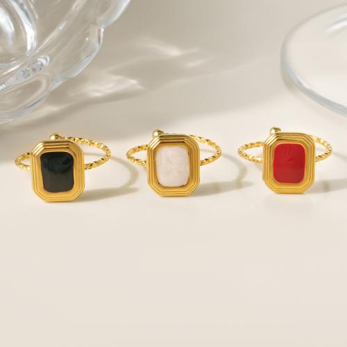 Émail Bague en Acier inoxydable , Acier inoxydable 304, Placage sous vide, bijoux de mode & pour femme & émail, doré, Vendu par PC