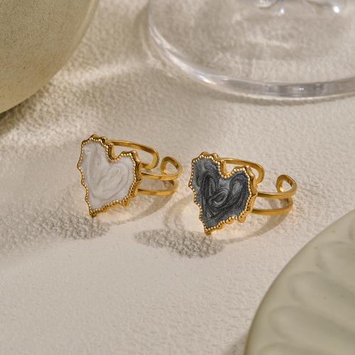 Émail Bague en Acier inoxydable , Acier inoxydable 304, coeur, Placage, pour femme & émail & creux, plus de couleurs à choisir, Vendu par PC