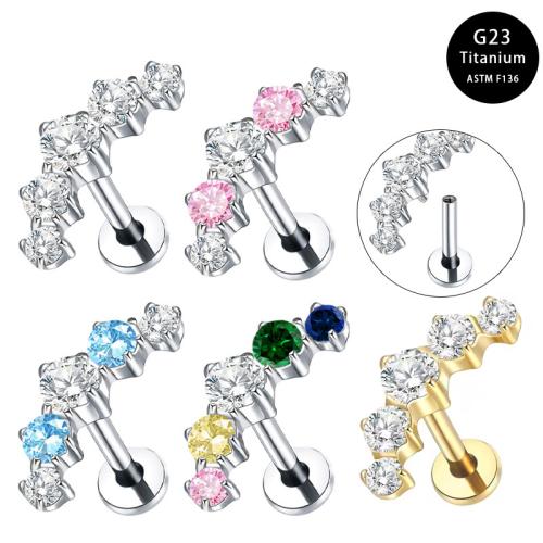 Alliage de titane piercing oreille, avec laiton, Placage, unisexe & normes différentes pour le choix & pavé de micro zircon, plus de couleurs à choisir, Vendu par PC