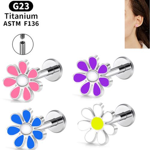 Alliage de titane piercing oreille, avec Alliage de cuivre, margueritepâquerette, unisexe & normes différentes pour le choix & émail, plus de couleurs à choisir, Vendu par PC