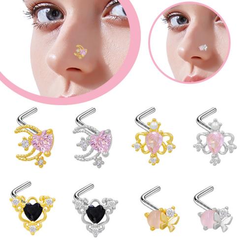 Acier inoxydable 304 Bijoux de Piercing de Nez, Placage, unisexe & styles différents pour le choix & pavé de micro zircon Vendu par lot