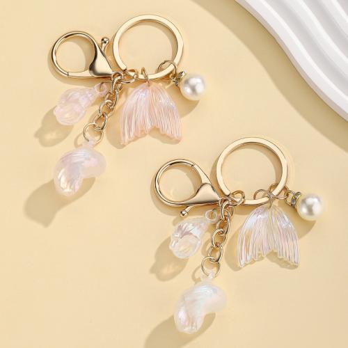 Resin Key Chain, Zinc Alloy, with ABS Plastic Pearl & Resin, gold color plated, fashion jewelry 