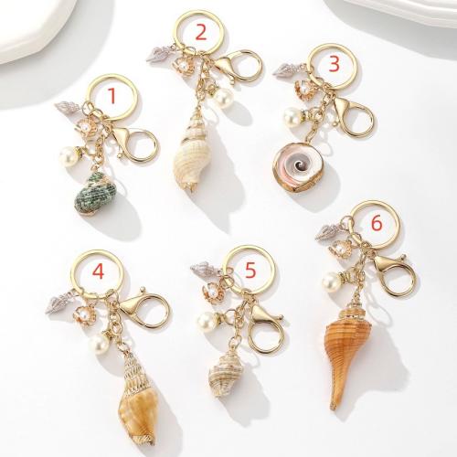 bijoux de porte-clés en Alliage de zinc, avec Plastique ABS perle & coquille, Placage de couleur d'or, bijoux de mode, plus de couleurs à choisir, Vendu par PC