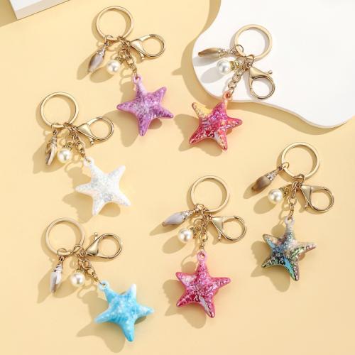 Resin Key Chain, Zinc Alloy, with ABS Plastic Pearl & Resin, gold color plated, fashion jewelry 