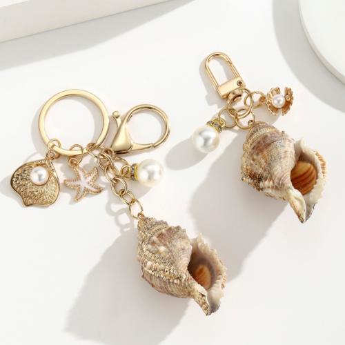 bijoux de porte-clés en Alliage de zinc, avec Plastique ABS perle & coquille, Placage de couleur d'or, bijoux de mode, plus de couleurs à choisir, Vendu par PC