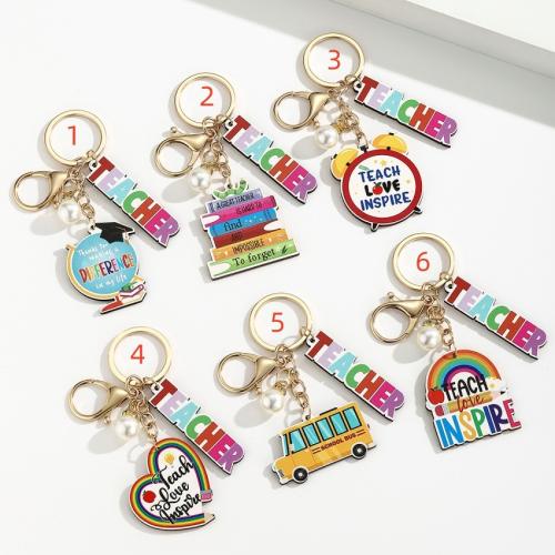 Деревянные брелок для ключей, цинковый сплав, с деревянный & Пластиковая жемчужина, плакирован золотом, ювелирные изделия моды, Много цветов для выбора, продается PC