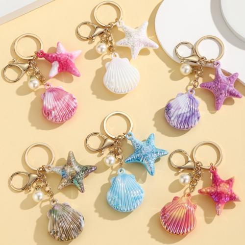 Resin Key Chain, Zinc Alloy, with ABS Plastic Pearl & Resin, gold color plated, fashion jewelry 