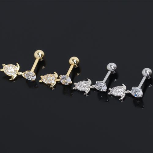 Bijoux de piercing d'oreille en acier inoxydable, Acier inoxydable 304, Placage de couleur d'or, bijoux de mode & pavé de micro zircon, plus de couleurs à choisir, Vendu par PC