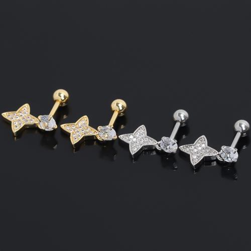 Bijoux de piercing d'oreille en acier inoxydable, Acier inoxydable 304, Placage de couleur d'or, bijoux de mode & pavé de micro zircon, plus de couleurs à choisir, Vendu par PC