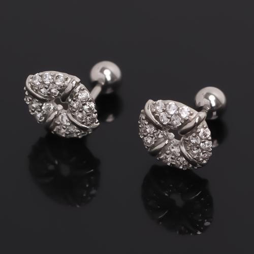 alliage de zinc piercing oreille, Placage de couleur d'or, bijoux de mode & pavé de micro zircon, argent, Vendu par PC
