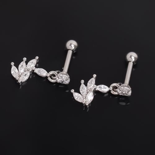 Bijoux de piercing d'oreille en acier inoxydable, Acier inoxydable 304, Placage de couleur d'or, bijoux de mode & pavé de micro zircon, plus de couleurs à choisir, Vendu par PC