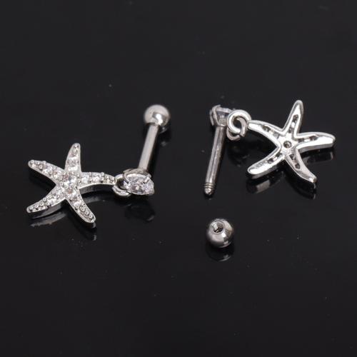 Bijoux de piercing d'oreille en acier inoxydable, Acier inoxydable 304, Placage de couleur d'or, bijoux de mode & avec strass, argent, Vendu par PC