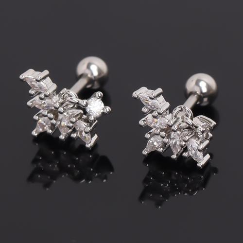 Bijoux de piercing d'oreille en acier inoxydable, Acier inoxydable 304, Placage de couleur d'or, bijoux de mode & avec strass, argent, Vendu par PC