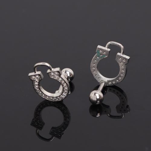 Bijoux de piercing d'oreille en acier inoxydable, Acier inoxydable 304, Placage de couleur d'or, bijoux de mode & pavé de micro zircon, argent, Vendu par PC