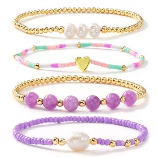 Glas Samen Armbänder, Zinklegierung, mit Seedbead & ABS-Kunststoff-Perlen, goldfarben plattiert, Modeschmuck & mehrschichtig, keine, verkauft von PC