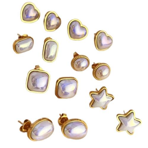 Boucle en acier inoxydable, Acier inoxydable 304, avec perle de plastique, Placage, bijoux de mode & styles différents pour le choix & pour femme, doré, Vendu par paire