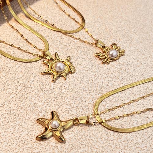 ステンレス鋼のジュエリーネックレス, 304ステンレススチール, とともに プラスチック製パール, メッキ, ダブルレイヤー & ファッションジュエリー & 女性用, 金色, 売り手 パソコン