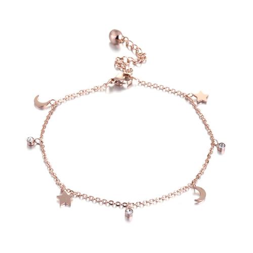 Titane bracelet en acier et bracelet, Acier titane, avec 5cm chaînes de rallonge, Placage, bijoux de mode & pour femme & avec strass, couleur or rose Environ 16 cm, Vendu par PC