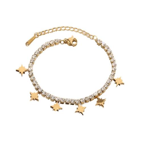 Titane bracelet en acier et bracelet, Acier titane, avec 5cm chaînes de rallonge, Placage, bijoux de mode & pour femme & avec strass, doré Environ 16 cm, Vendu par PC