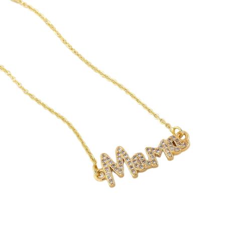 laiton collier, Placage de couleur d'or, bijoux de mode & pavé de micro zircon & pour femme, Vendu par PC