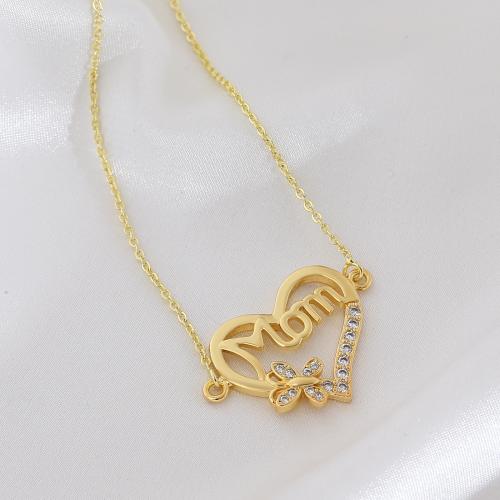 Корень Циркон Микро вымощает латунь ожерелье, Латунь, плакирован золотом, инкрустированное микро кубического циркония & Женский & отверстие, продается PC