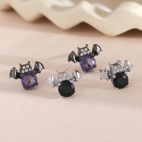 laiton boucle d oreille dormeuse, avec zircon cubique, Chauve-souris, Halloween Design & bijoux de mode & pour femme, plus de couleurs à choisir, Vendu par paire