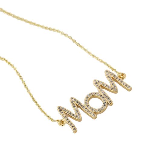 Корень Циркон Микро вымощает латунь ожерелье, Латунь, плакирован золотом, инкрустированное микро кубического циркония & Женский & отверстие, продается PC