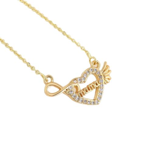 Корень Циркон Микро вымощает латунь ожерелье, Латунь, плакирован золотом, инкрустированное микро кубического циркония & Женский & отверстие, продается PC