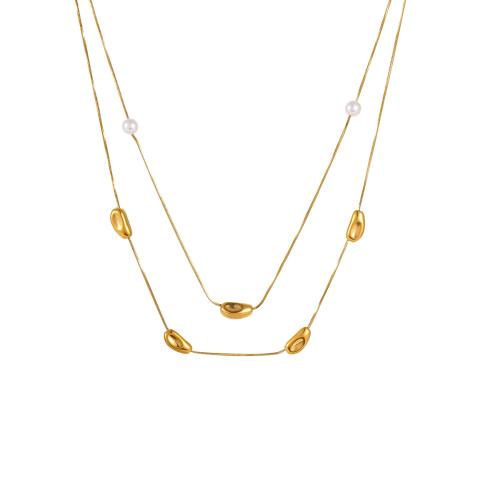 ステンレス鋼のジュエリーネックレス, 304ステンレススチール, とともに プラスチック製パール, メッキ, ダブルレイヤー & ファッションジュエリー & 女性用, 無色, 売り手 パソコン