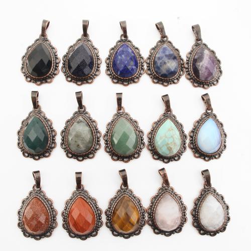 Gemstone Pendantifs en laiton, avec pierre gemme, larme, Plaqué de couleur de cuivre antique, DIY & différents matériaux pour le choix & creux Vendu par PC