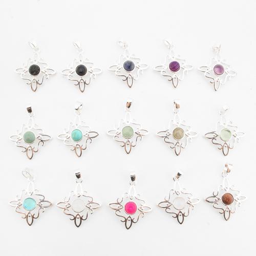 Gemstone Pendantifs en laiton, avec pierre gemme, Placage de couleur argentée, DIY & différents matériaux pour le choix & creux Vendu par PC