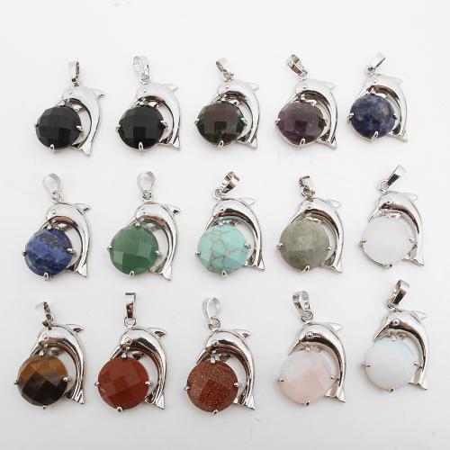 Gemstone Pendantifs en laiton, avec pierre gemme, Placage de couleur platine, DIY & différents matériaux pour le choix & creux Vendu par PC