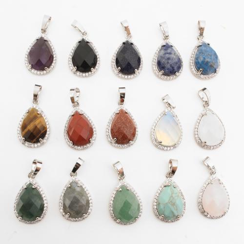 Gemstone Pendantifs en laiton, avec pierre gemme, larme, Placage de couleur platine, DIY & différents matériaux pour le choix & avec strass Vendu par PC