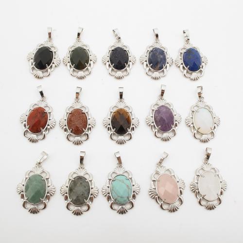 Gemstone Pendantifs en laiton, avec pierre gemme, Placage de couleur platine, DIY & différents matériaux pour le choix & creux Vendu par PC