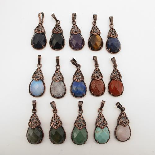 Gemstone Pendantifs en laiton, avec pierre gemme, Plaqué de couleur de cuivre antique, DIY & différents matériaux pour le choix Vendu par PC