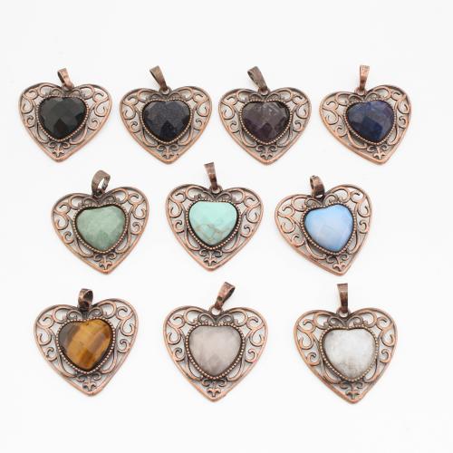 Gemstone Pendantifs en laiton, avec pierre gemme, coeur, Plaqué de couleur de cuivre antique, DIY & différents matériaux pour le choix & creux Vendu par PC
