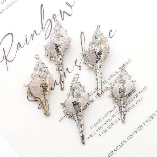 Trompete Shell Messing Anhänger, Muschel, mit Eisen, Strandschnecke, silberfarben plattiert, DIY, gemischte Farben, 19x39mm-19x51mm, verkauft von PC