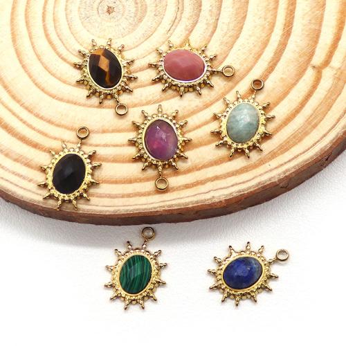 Pendentif bijoux de pierre gemme, Acier inoxydable 304, avec Pierre naturelle, soleil, Placage de couleur d'or, DIY, plus de couleurs à choisir Vendu par PC