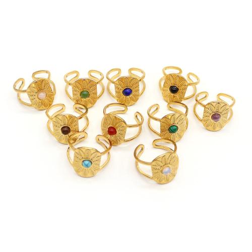 Gemstone Stainless Steel Finger Ring, 304 Stainless Steel, with Natural Stone, gold color plated, fashion jewelry 